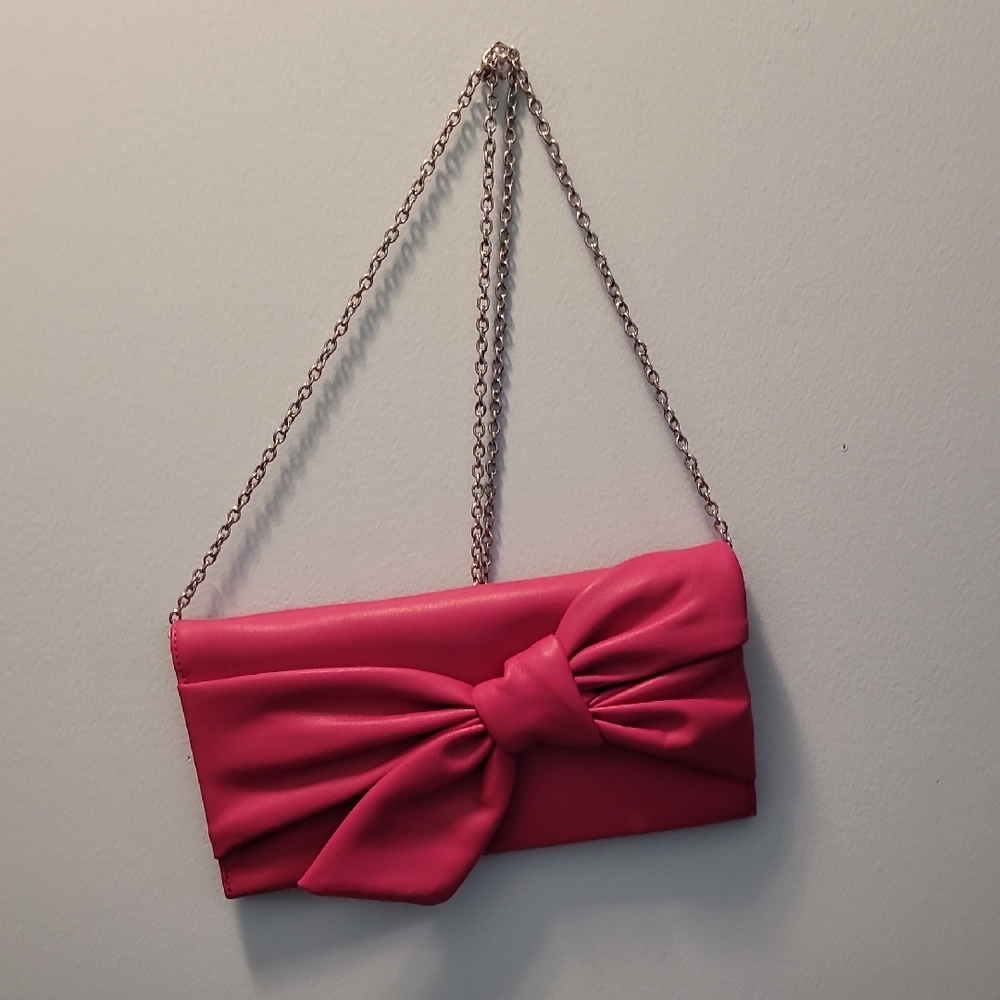 INC International Concepts Hot Pink Bow Clutch with Chain Strap